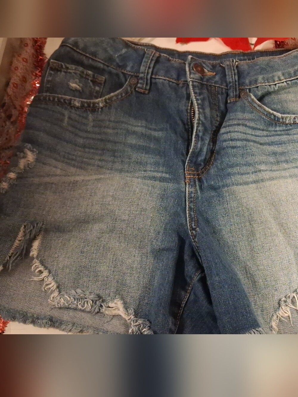 Distressed High-Waist Denim Shorts -